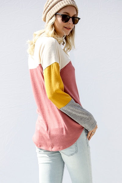 Cashmere Hacci Color Block Shirt with Boat Neck